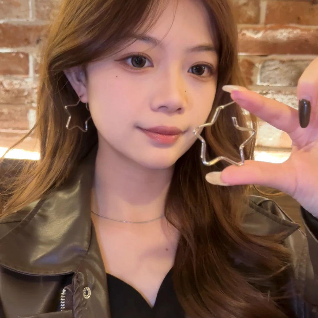 合金耳饰 耳环气质冷淡风ins银色五角星耳圈