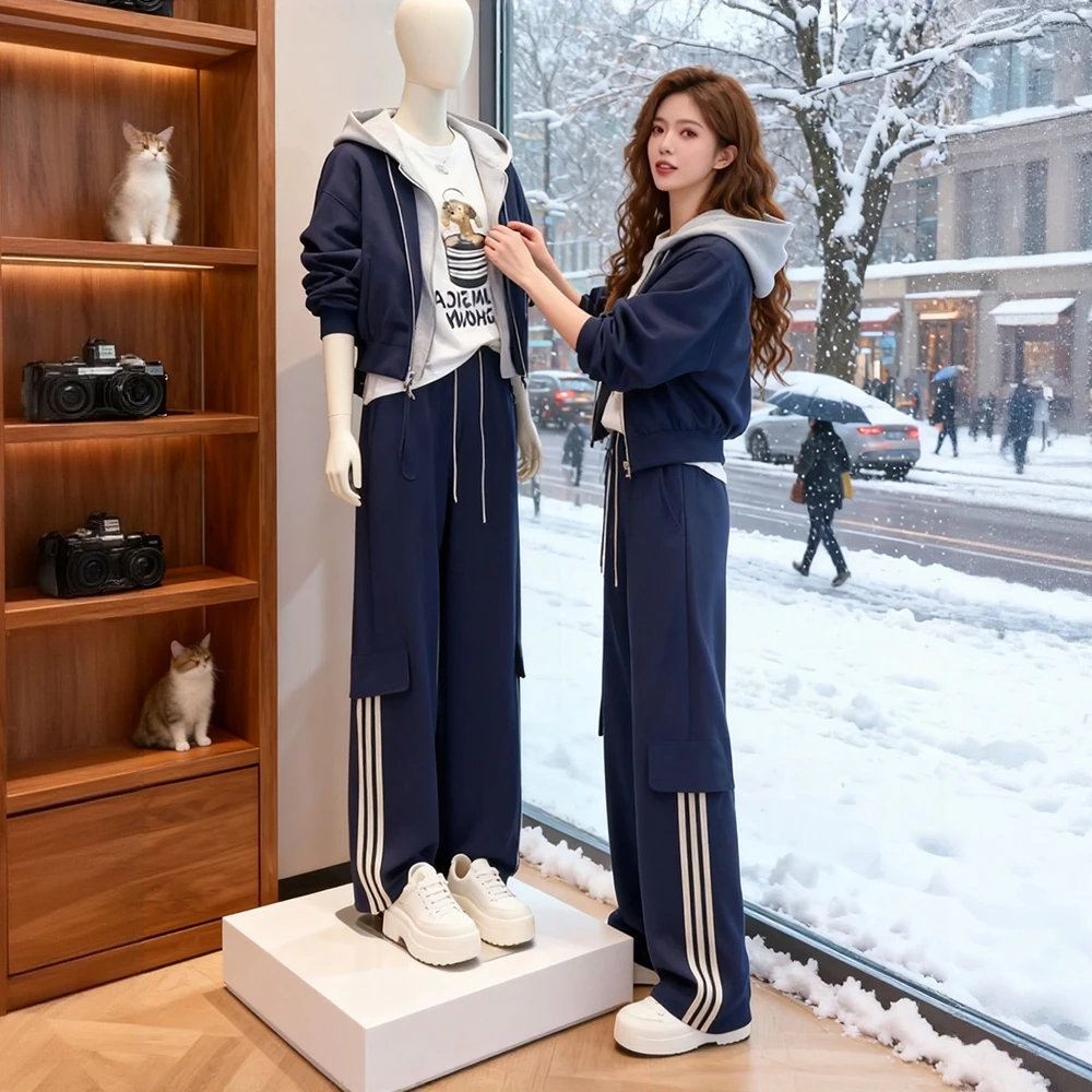 欧洲站休闲运动套装女2025冬季爆款时尚减龄外套上衣工装裤两件套