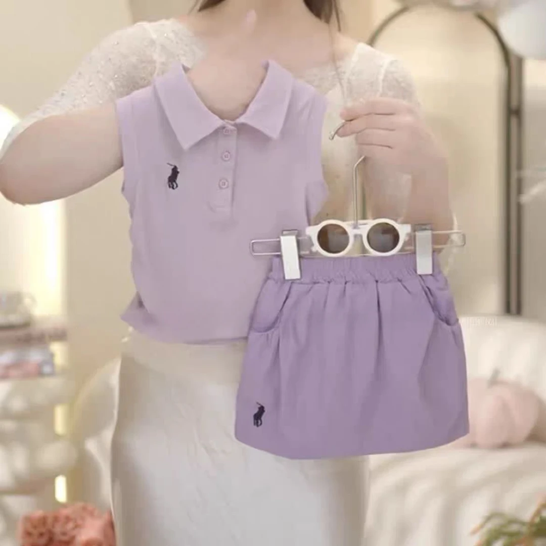 52061女宝宝紫色背心套装2025夏季新款夏装上衣女童韩版两件套潮