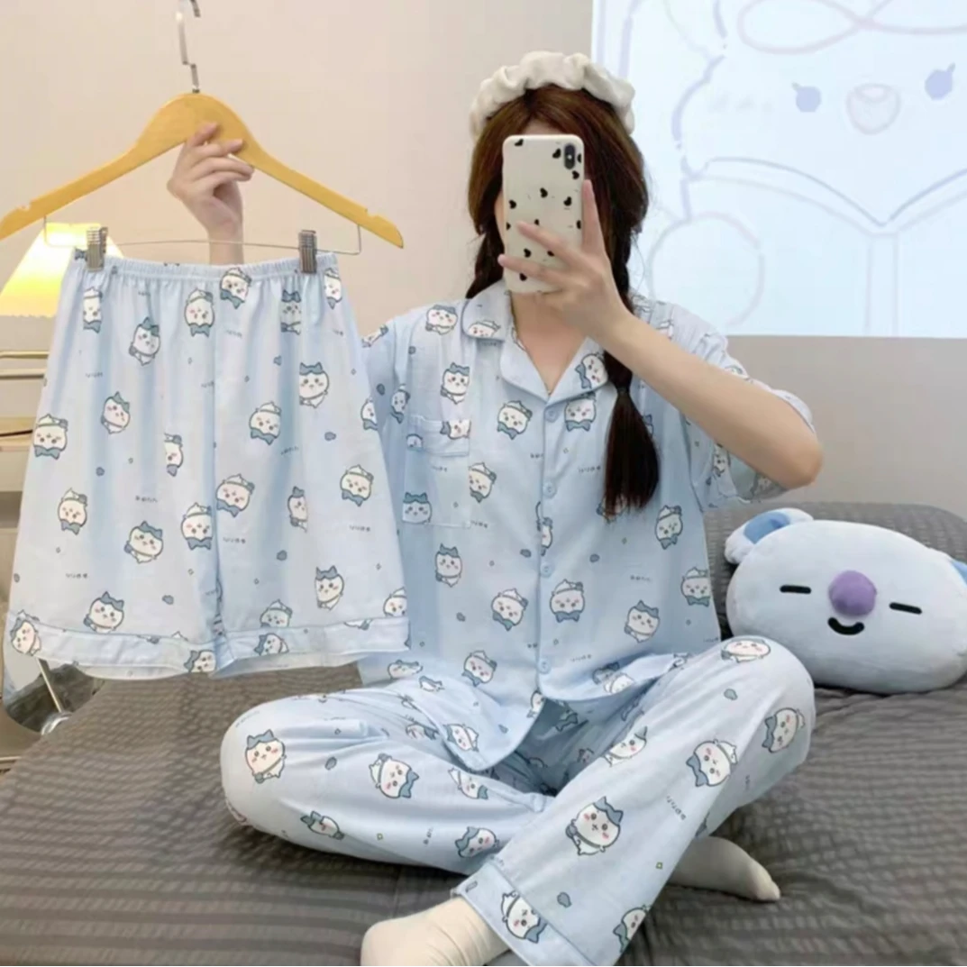 4号  短袖短裤短袖长裤三件套休闲可外穿家居服套装