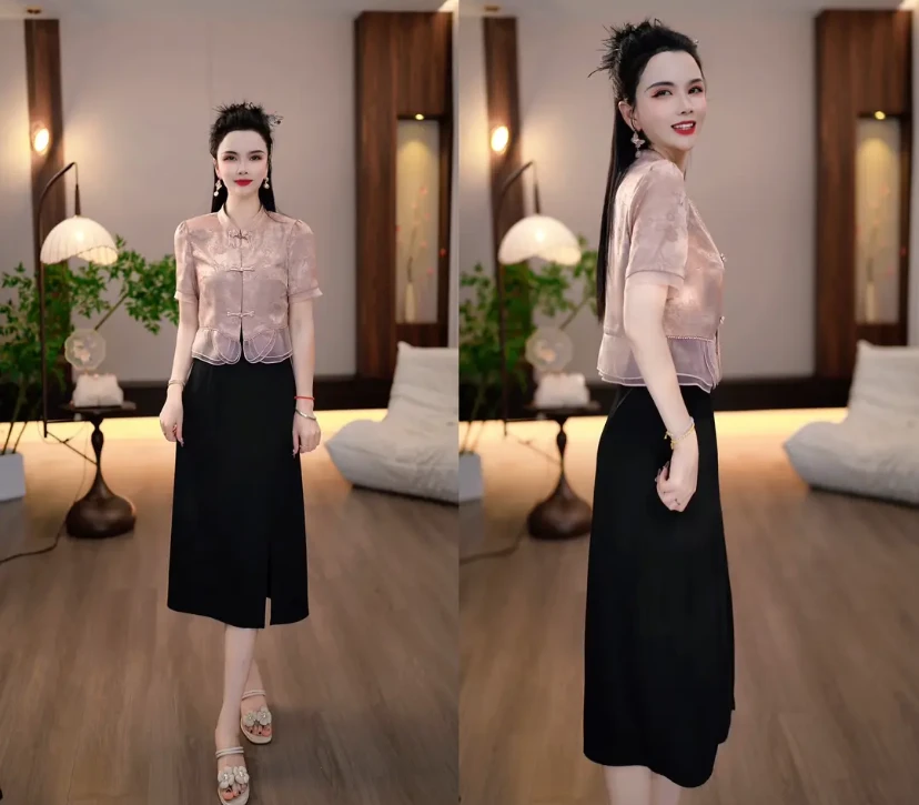 新中式国风套装连衣裙女2025年夏季新款妈妈装高端精致减龄两件套