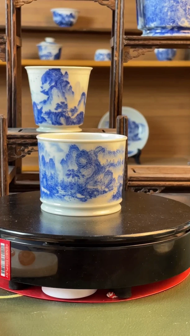 宋画精工山水容天杯溪山无尽图无底款