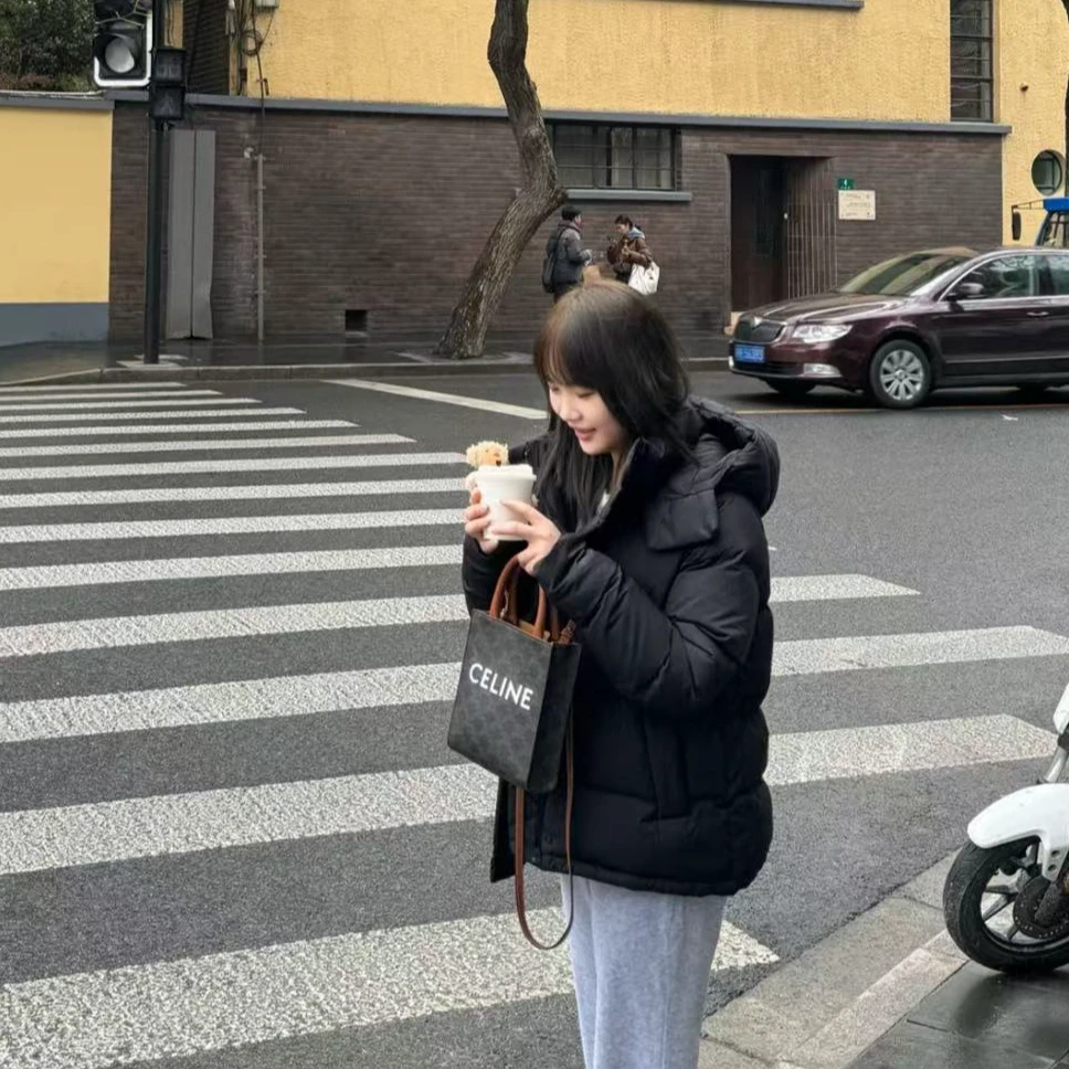 连帽厚款五格纯色网红女立领黑色加厚常规款短款秋冬连帽