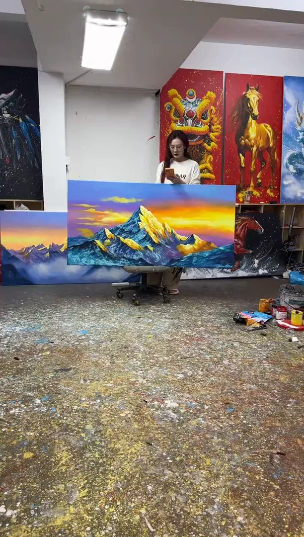 丙烯画山**帮大树老师金山加框带证书