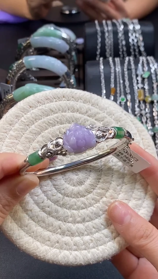 颈饰银S925镶嵌翡翠净货15451