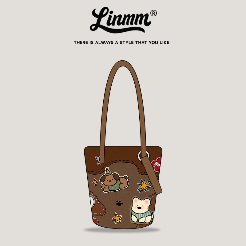 卡通美拉德风水桶包休闲时尚通勤大容量百搭单肩斜挎帆布包新款