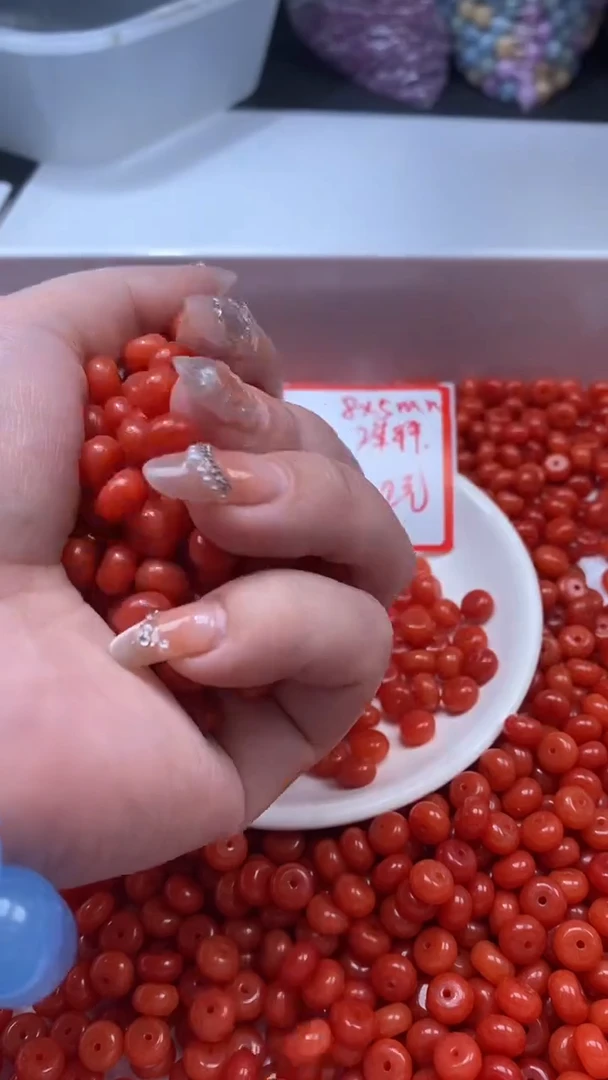 未镶嵌颈饰玛瑙/玉髓w2280柿子红色算盘8*5mm*18颗