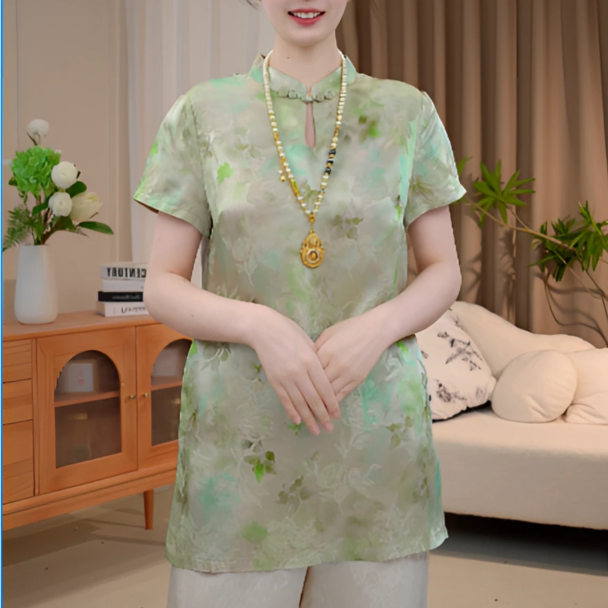 新中式复古轻薄夏季改良休闲时尚国风奥黛款小衫2025B7569-七月