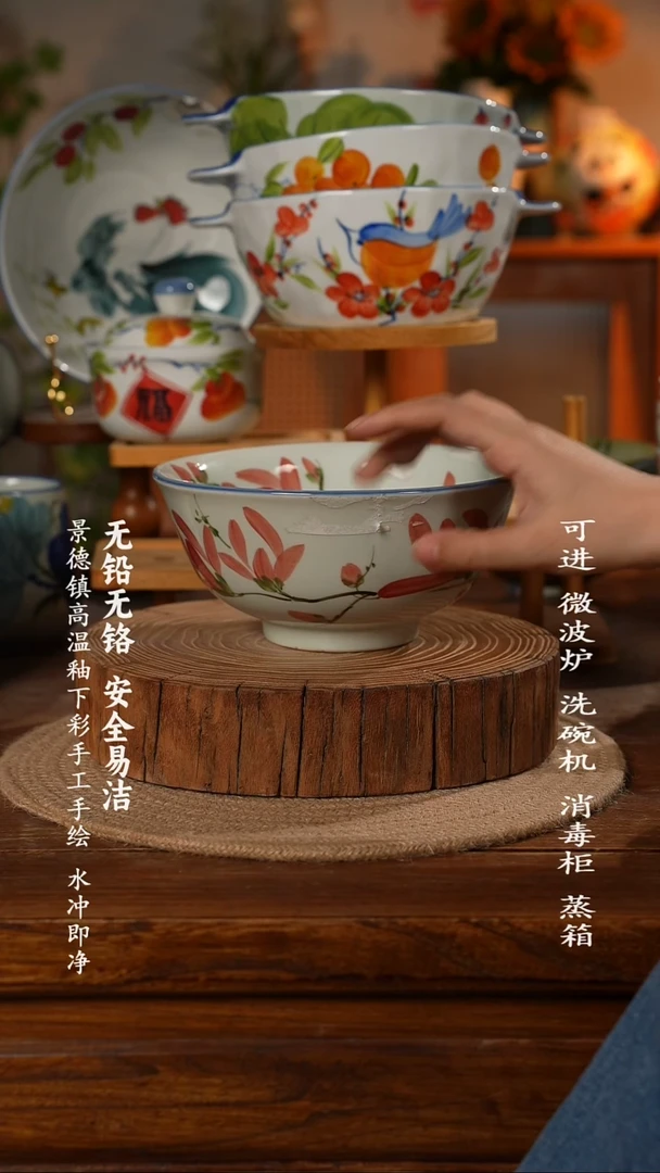 瓷景德镇高温瓷釉下彩手绘陶瓷