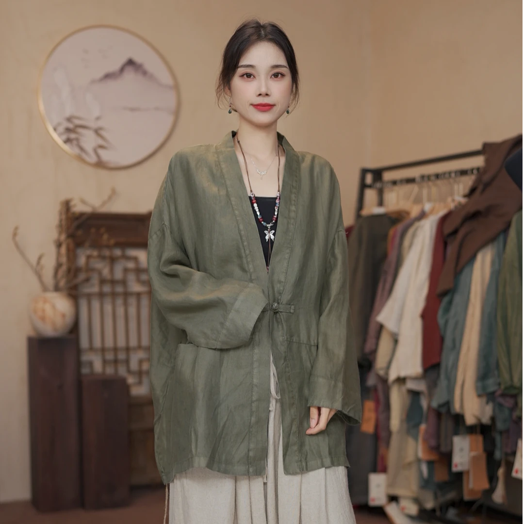 M633一粒扣女唐装防脏女装短外套古风短款长袖纯色V领