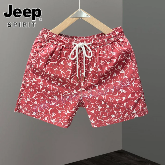Jeep吉普夏季新款休闲短裤个性花色直筒沙滩裤纯棉男士百搭四分裤