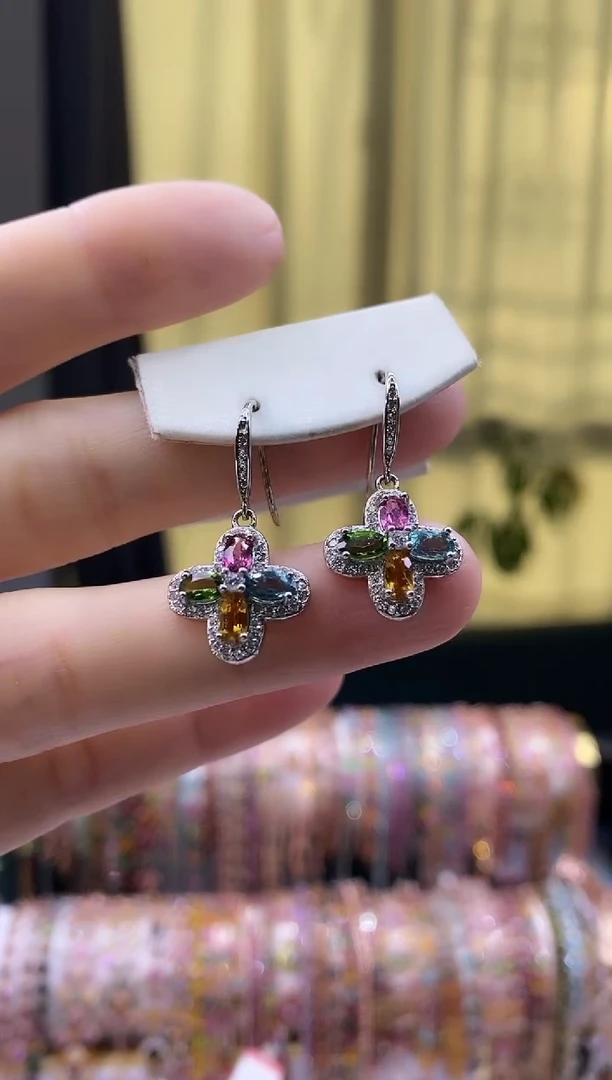 【闪购商品】碧玺耳钩银S925镶嵌6666666666