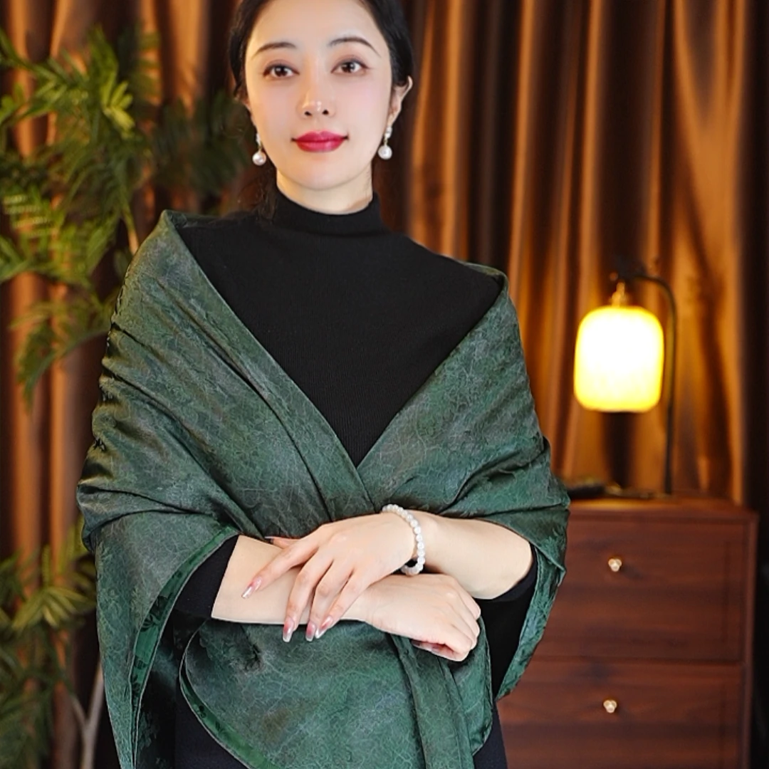 【祖母绿】140*140烫金老料龟裂纹大方巾围巾女士丝巾百搭时尚复古