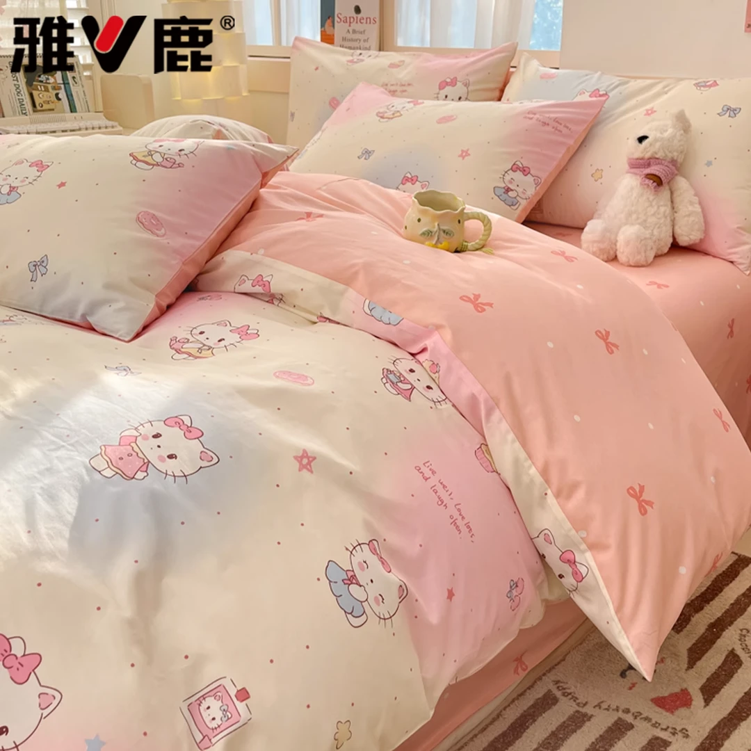 小清新全棉床上四件套纯棉2025新款卡通儿童被套床单床笠款三件套