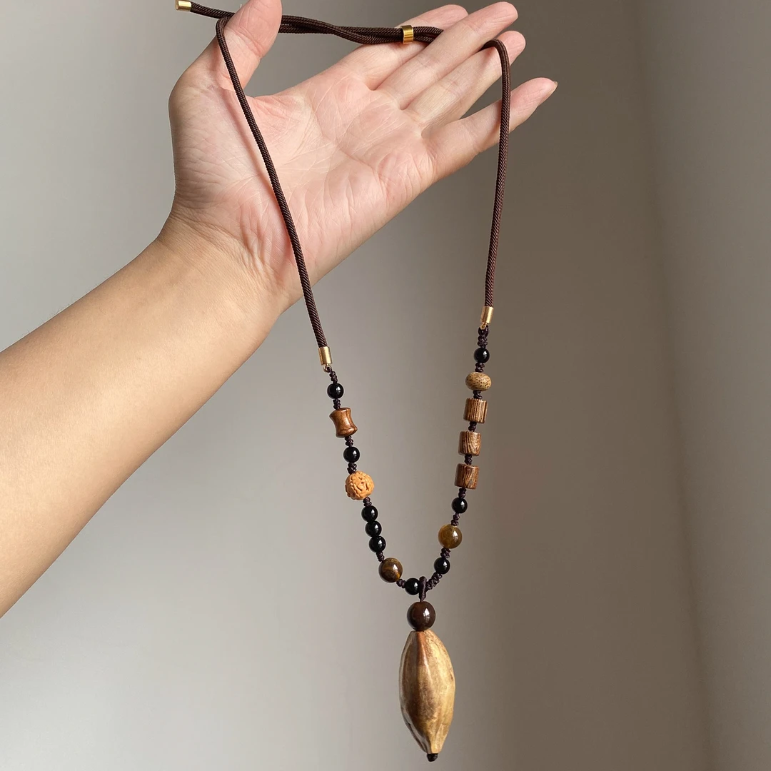 卡柒 非金属棉绳项链 新中式木质串珠项链女复古禅意民族风毛衣链