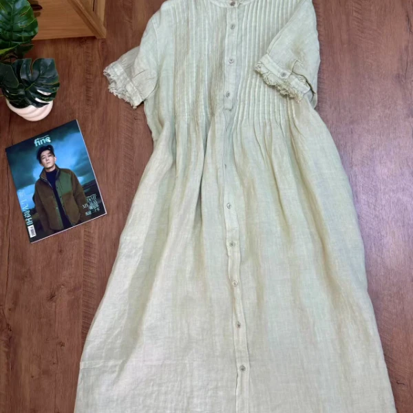 【云目悠悠】春款新款汉麻气质女装麻本色连衣长裙-202523
