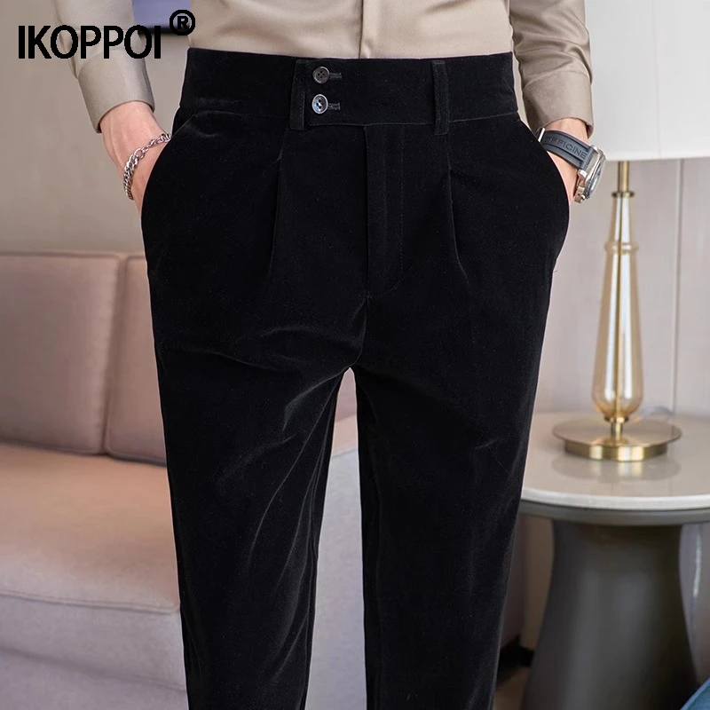 灯芯绒小脚西裤男士冬季2025新款高级感西装裤子商务休闲直筒裤