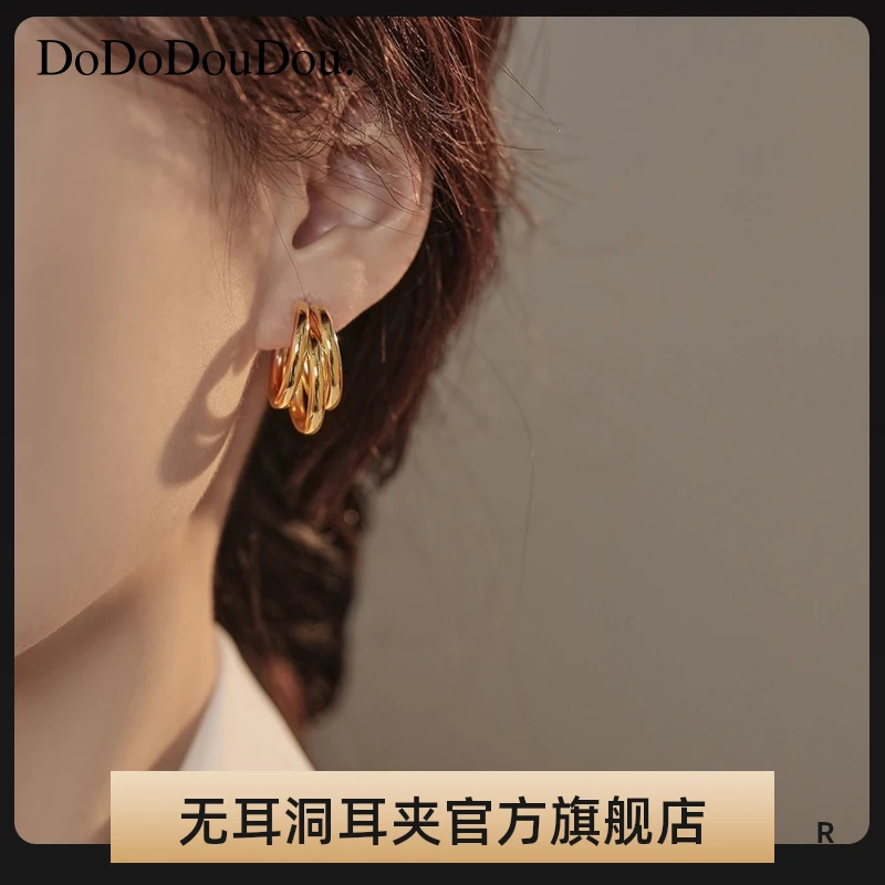 铜合金耳饰 无耳洞耳夹港风金色耳钉女无痛蚊香盘小众设计耳饰女