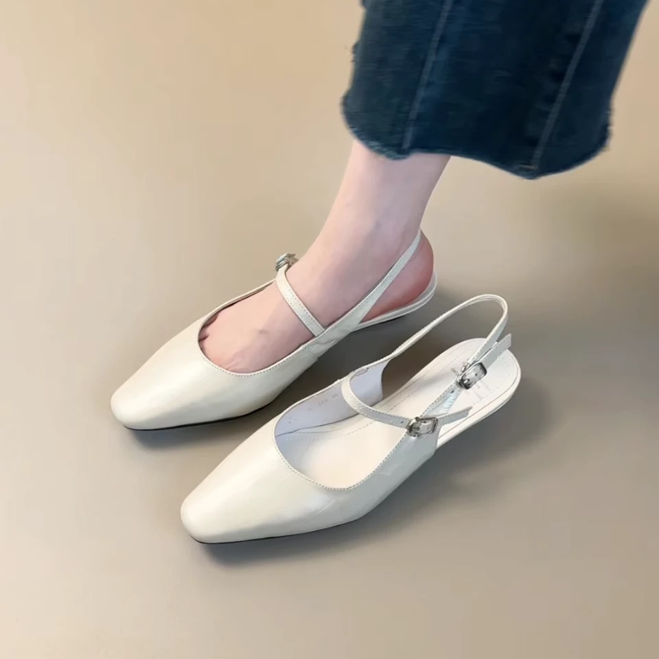 Pokoy-3cm法式复古方头一字带玛丽珍鞋女夏新款百搭粗跟凉鞋