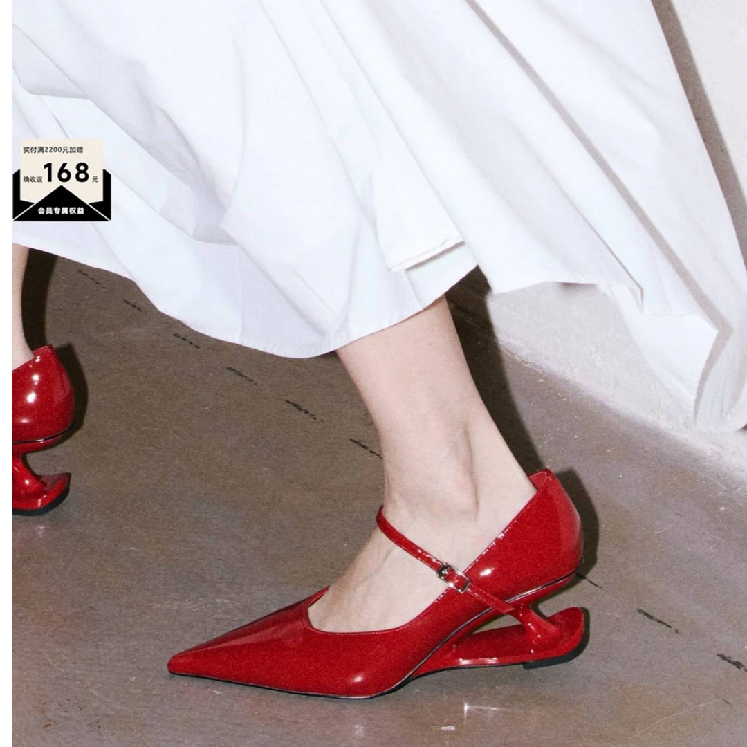 KOUKOUMU【郭采洁同款】 小牛皮 复古玛丽珍 芭蕾舞鞋 高跟鞋单鞋