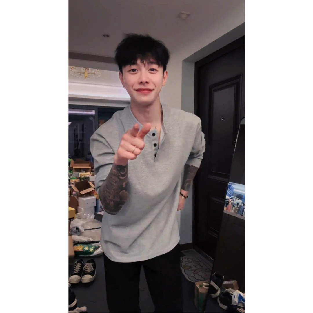 斌子同款亨利领长袖t恤男秋冬美式复古加绒卫衣polo领内搭打底衫