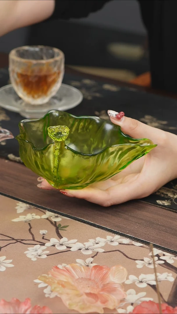 手工艺品琉璃绿色荷花公道