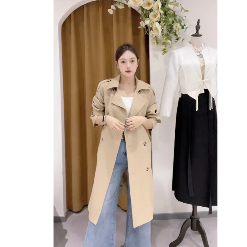 2025新款韩版休闲宽松大码女风衣外套中长款设计师轻奢双排扣FY21