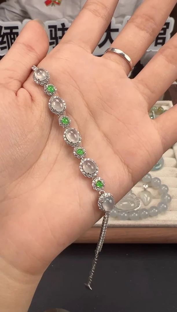 银S925镶嵌手链翡翠缅甸珠宝严选