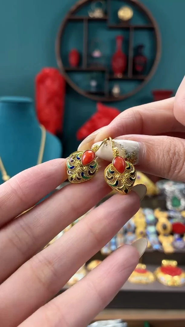 非遗手工花丝镶嵌耳环