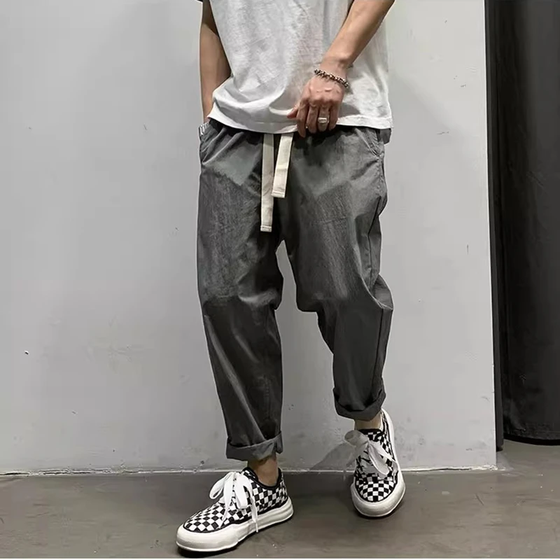 男士夏季裤子薄款休闲男裤法式工装哈伦裤百搭宽松痞帅长裤裤子潮