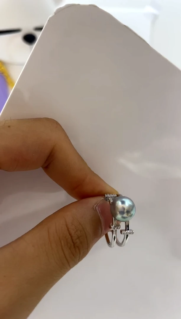 银S925镶嵌戒指海水珍珠9-10