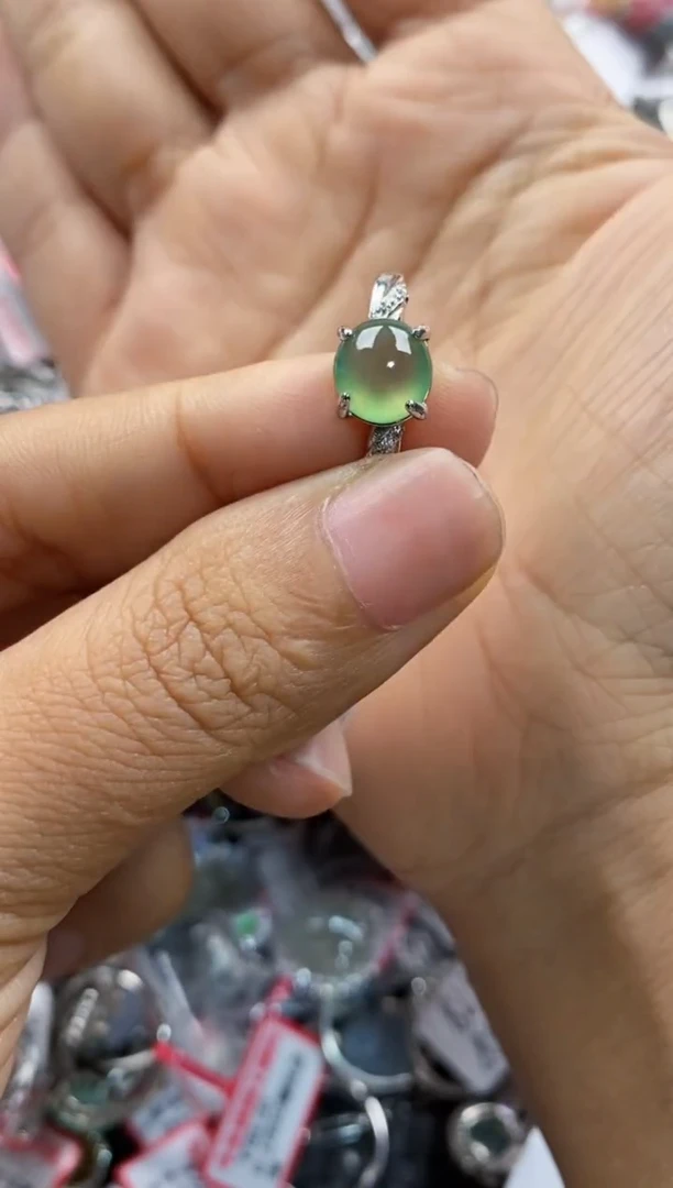 银S925镶嵌戒指翡翠666                 2