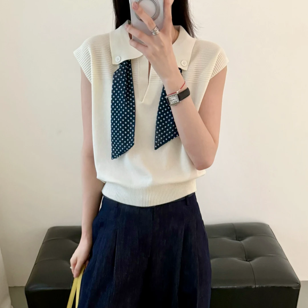 设计感调性收腰针织衫百搭坎肩上衣女装2025夏季新款气质通勤短袖