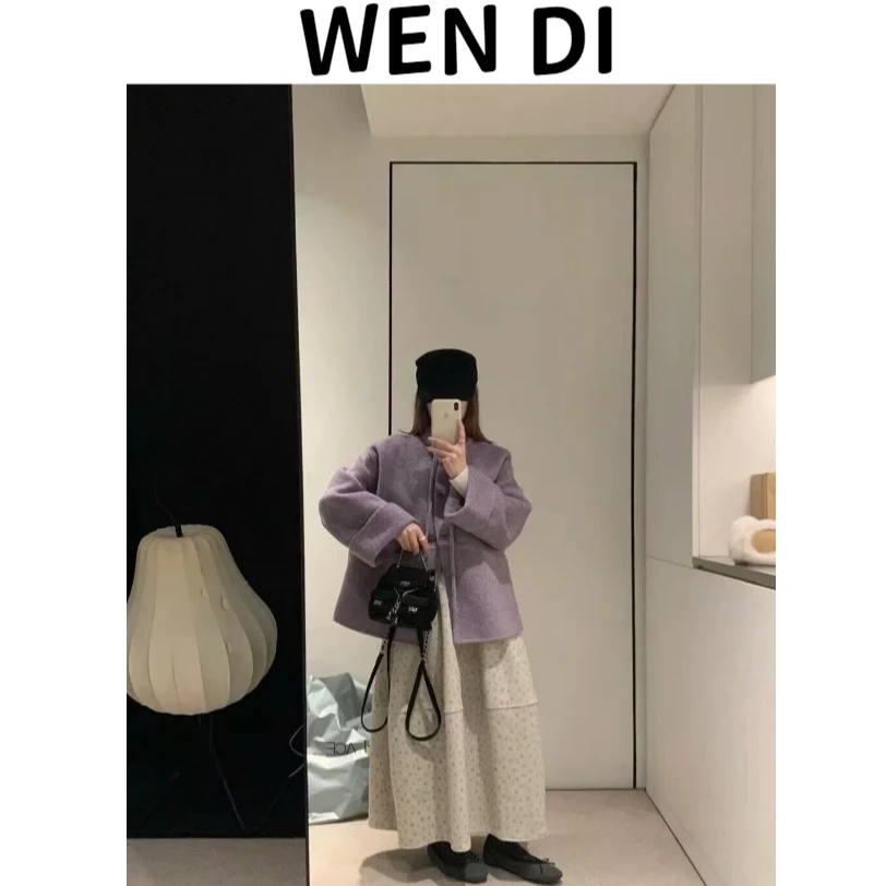 WENDI “雾屿碎花” 法式复古碎花时尚毛呢花苞半身裙