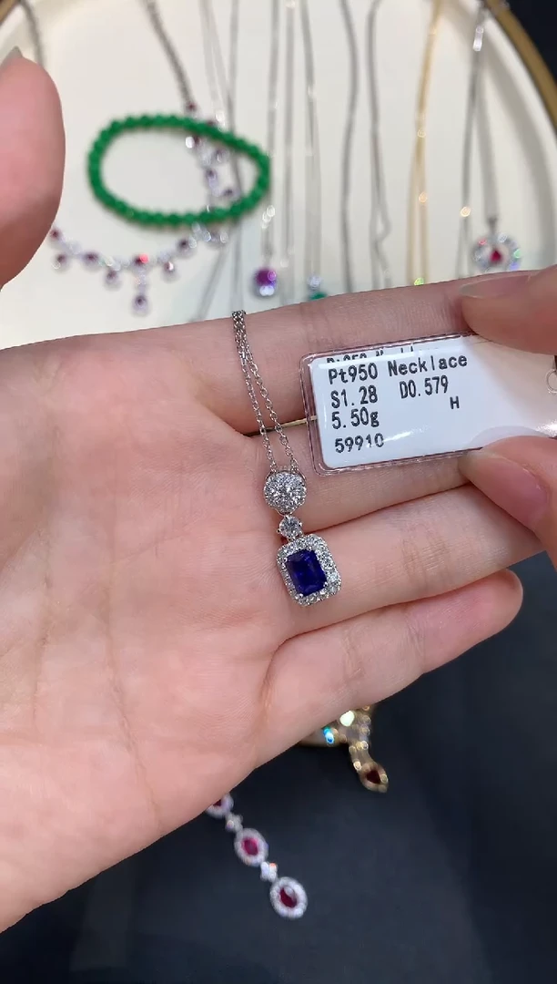 定制蓝宝石项链铂Pt850镶嵌S674|11800