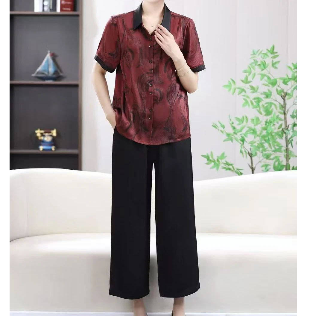 中老年妈妈夏季套装中老年女装妈妈装短袖上衣服小衫母亲节礼物