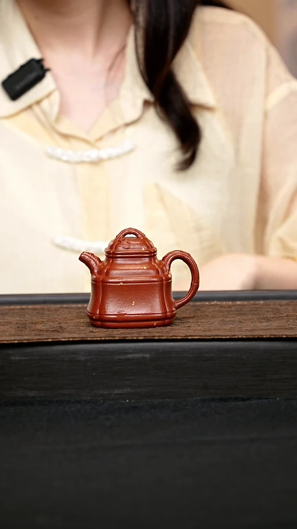 茶壶紫砂全手描金四方抽角竹鼎壶 一物见春