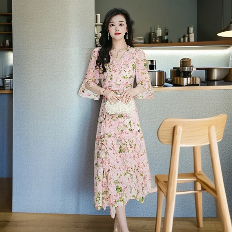 【千羽定制】女人味碎花连衣裙2025年夏季复古气质优雅荷叶边a字裙