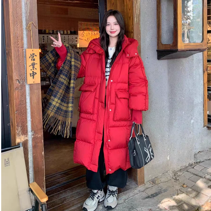 2024新款羽绒服女冬日恋百搭连帽韩版长款加厚过膝时尚