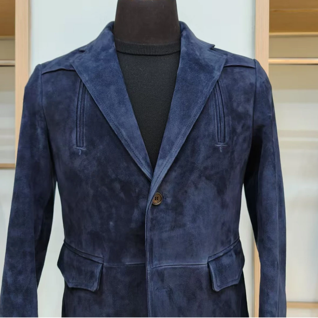 布鲁士蓝反绒男士休闲秋冬西服外套男款春秋秋季