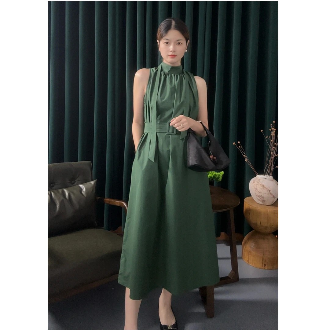 {橙衣纤服}夏季时尚百搭无袖系带长款连衣裙TC8036