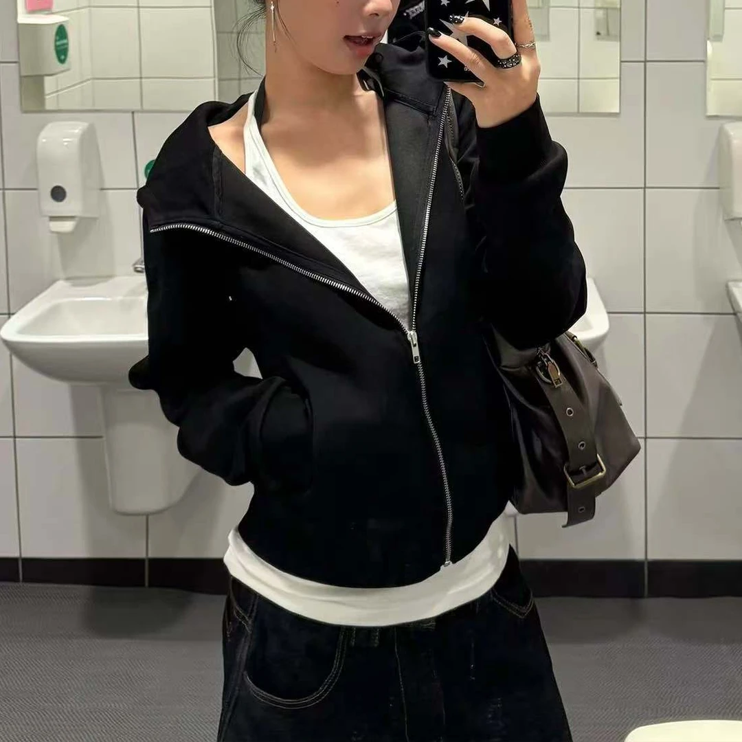 秋季美式复古修身显瘦长袖拉链外套