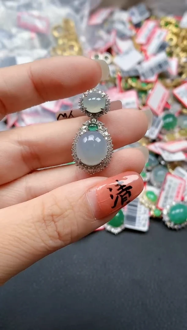 银S925镶嵌戒指翡翠天然A货缅甸翡翠