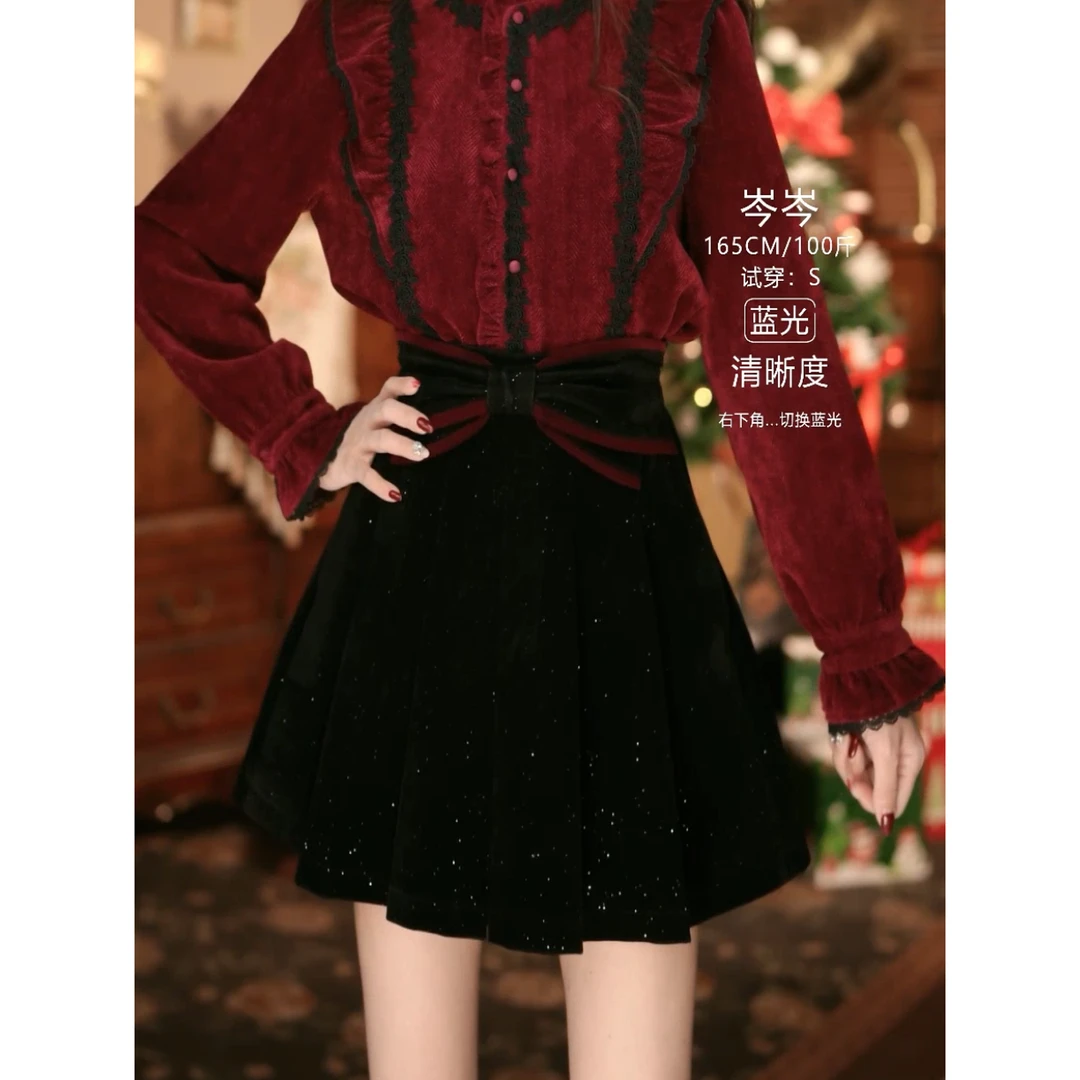 岑岑【星空夜】 港味复古百搭显瘦高腰短裙30416