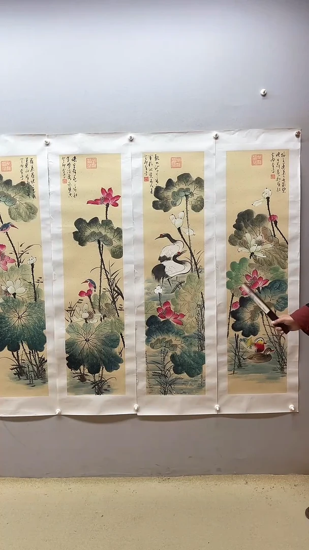 【闪购商品】国画张金专 荷花四条屏