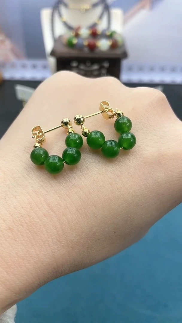 【闪购商品】和田玉耳饰14K金镶嵌碧玉耳夹