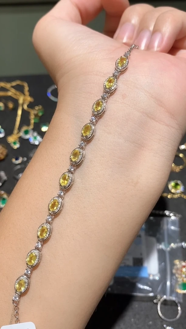 手链蓝宝石银S925镀金镶嵌手链