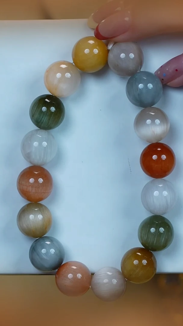 水晶手串未镶嵌彩兔毛手串14m+ M55183A