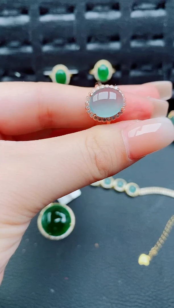 翡翠戒指银S925镶嵌天然a货翡翠219