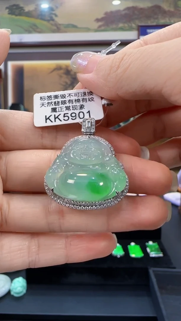 颈饰18K金镶嵌翡翠KK5901佛公